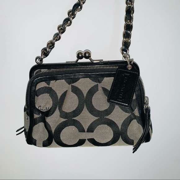 Womans Black Gray Coach small purse shoulder bag. - Picture 4 of 12